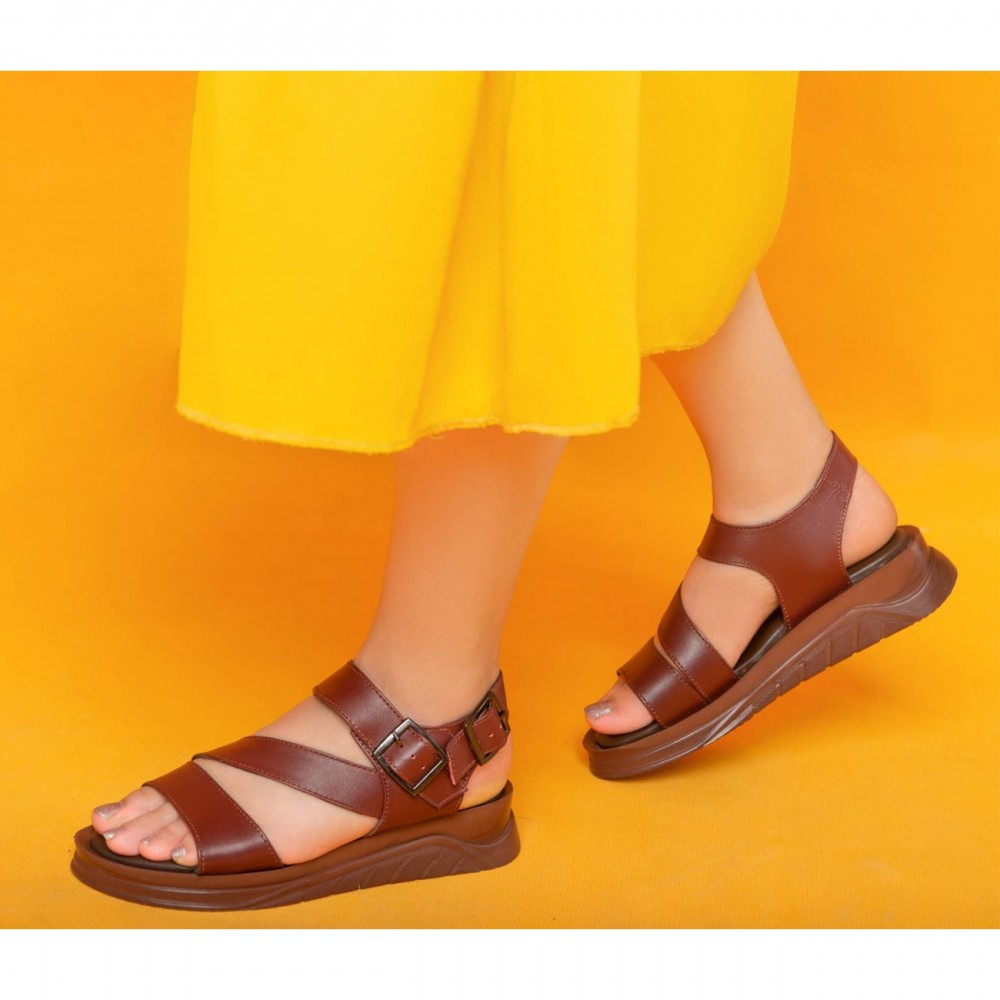 کفش طبی چرم طبیعی زنانه تابستانی مدل آتوسا عسلی Atoosa