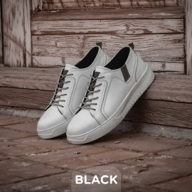 کفش چرم طبیعی مردانه اسپرت مدل بلک سفید black