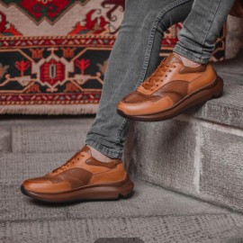 کفش چرم طبیعی مردانه اسپرت مدل بی پنجاه عسلی B50