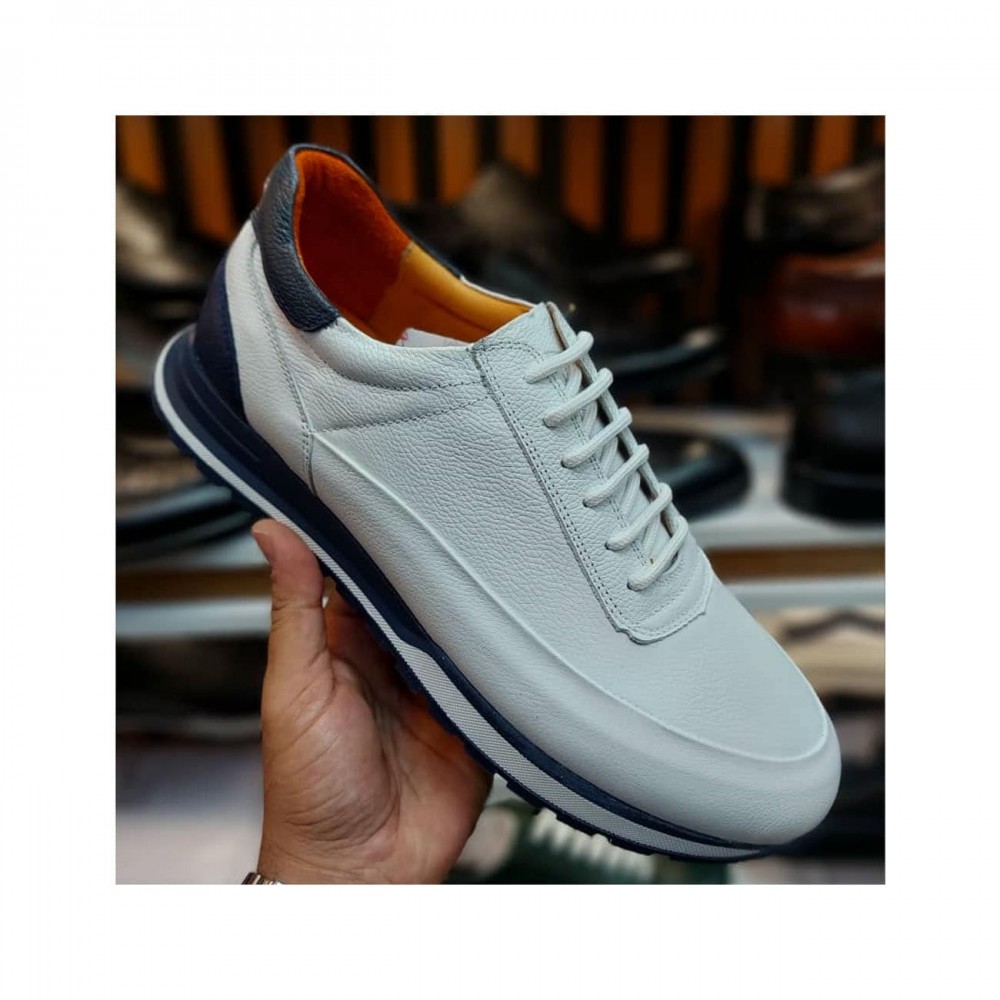 کفش چرم طبیعی مردانه اسپرت مدل روزبه سفید roozbeh