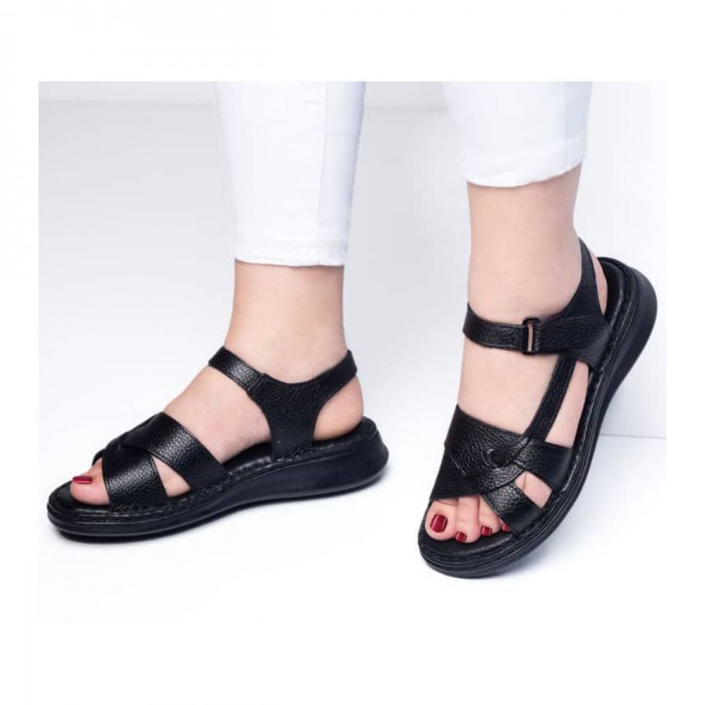 کفش طبی چرم طبیعی زنانه تابستانی مدل کلارک دوزی پونه مشکی pooneh