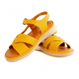 کفش طبی چرم طبیعی زنانه تابستانی مدل کلارک دوزی پونه زرد pooneh