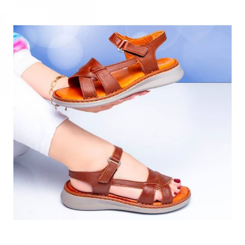 کفش طبی چرم طبیعی زنانه تابستانی مدل کلارک دوزی پونه عسلی pooneh