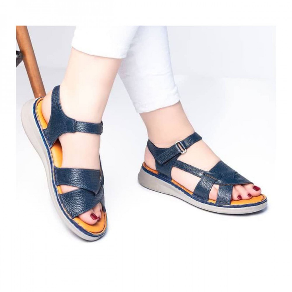 کفش طبی چرم طبیعی زنانه تابستانی مدل کلارک دوزی پونه سرمه ای pooneh