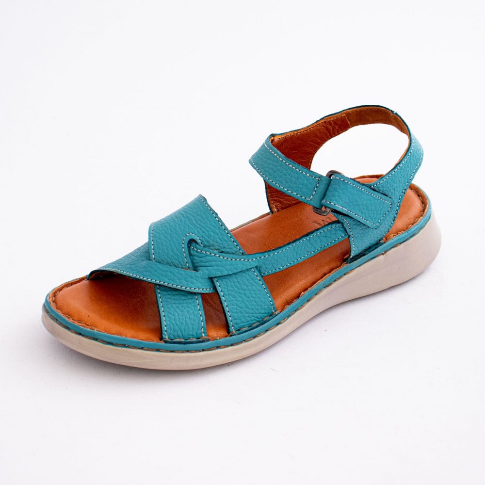 کفش طبی چرم طبیعی زنانه تابستانی مدل کلارک دوزی پونه آبی روشن pooneh