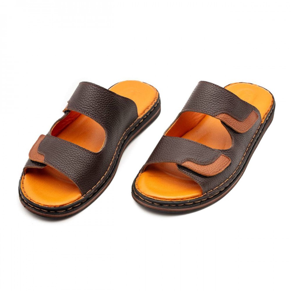 صندل طبی چرم طبیعی مردانه مدل دی ام 6 قهوه‌ای DM6