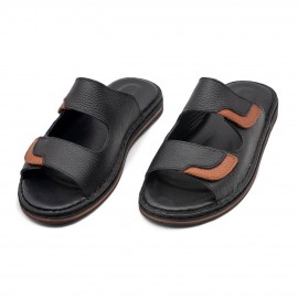 صندل طبی چرم طبیعی مردانه مدل دی ام 6 مشکی-عسلی DM6