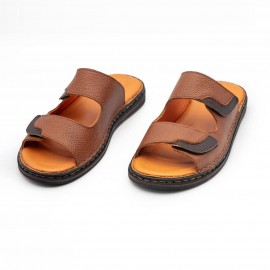 صندل طبی چرم طبیعی مردانه مدل دی ام 6 عسلی-قهوه‌ای DM6