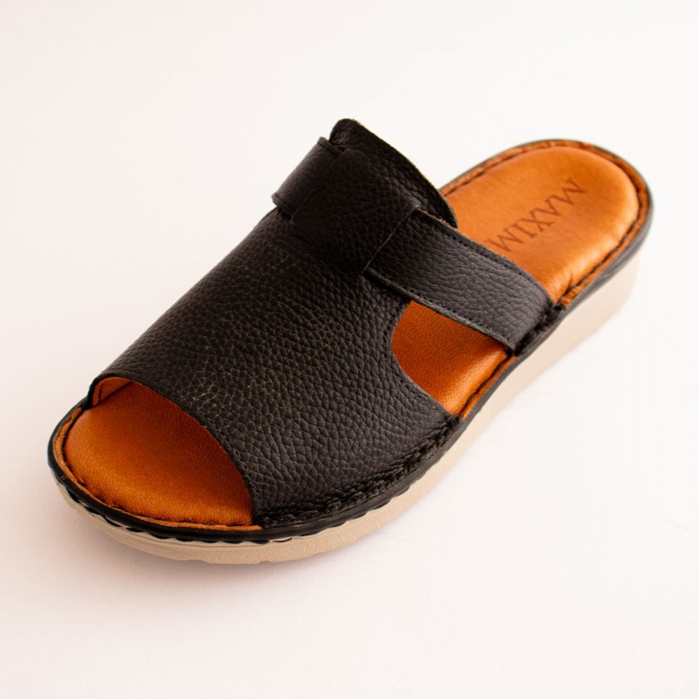 صندل طبی چرم طبیعی زنانه مدل کمند مشکی kamand