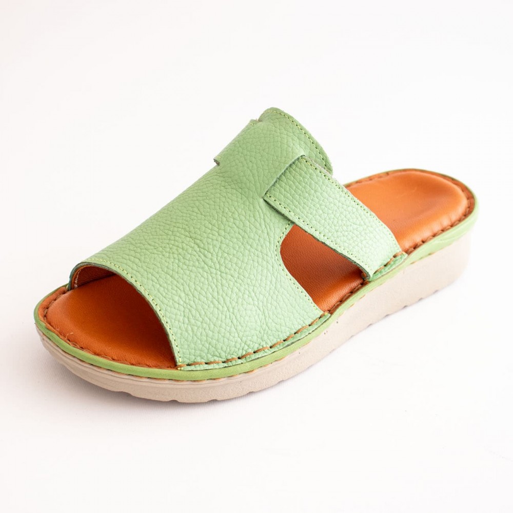صندل طبی چرم طبیعی زنانه مدل کمند سبز روشن kamand