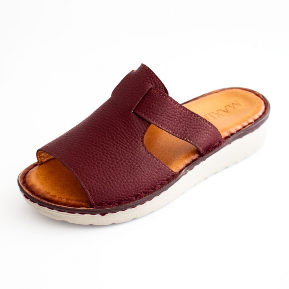 صندل طبی چرم طبیعی زنانه مدل کمند زرشکی kamand