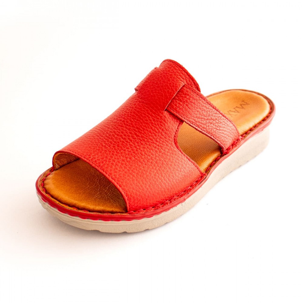 صندل طبی چرم طبیعی زنانه مدل کمند قرمز kamand