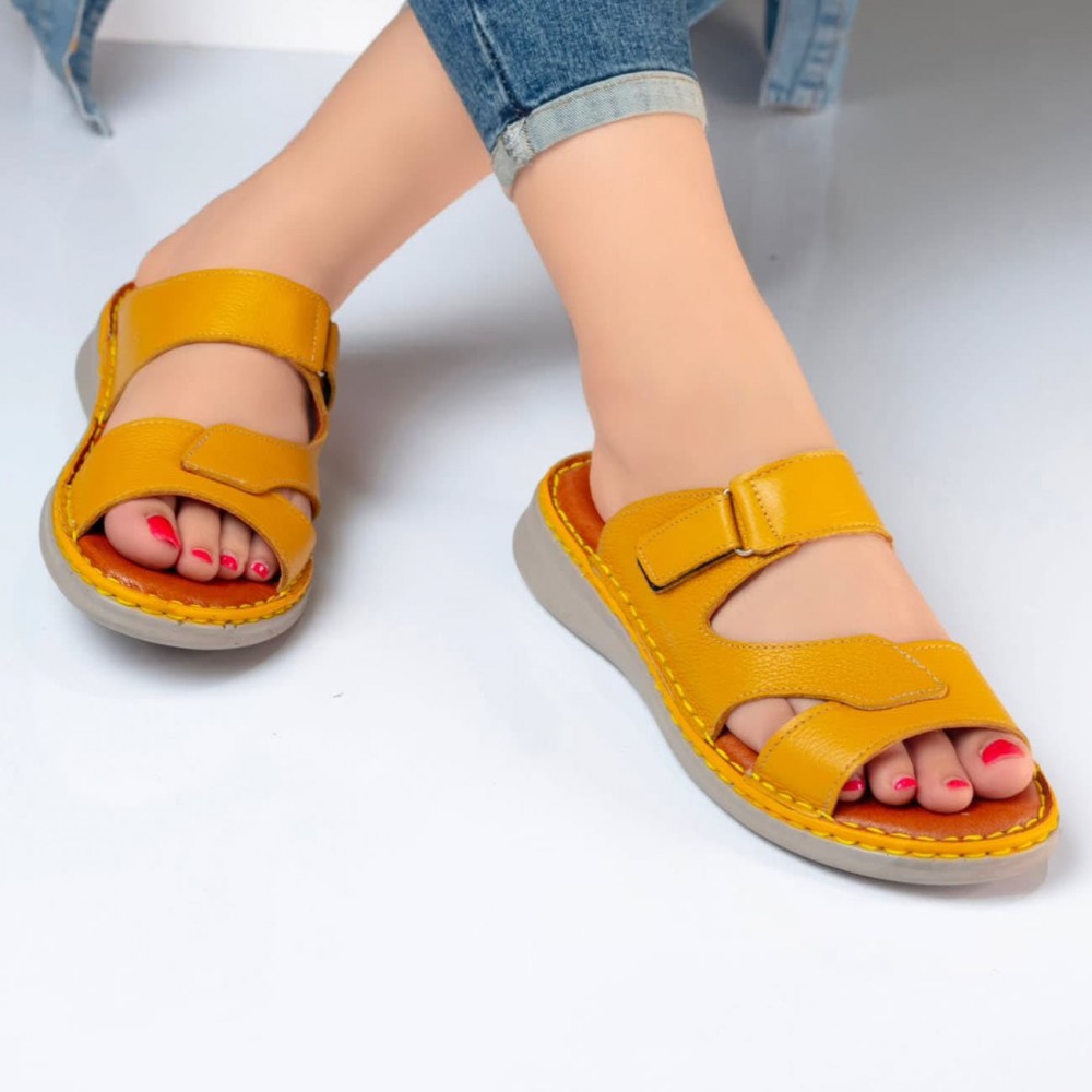 صندل طبی چرم طبیعی زنانه مدل ام3 زرد M3