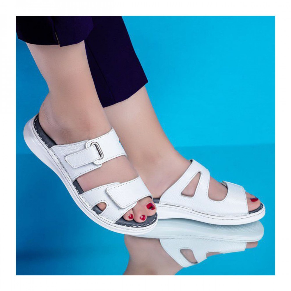 صندل طبی چرم طبیعی زنانه مدل زد 4 سفید Z4