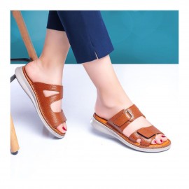 صندل طبی چرم طبیعی زنانه مدل زد 4 عسلی Z4