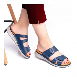 صندل طبی چرم طبیعی زنانه مدل زد 4 سرمه ای Z4