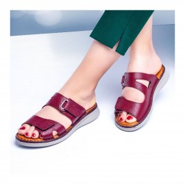 صندل طبی چرم طبیعی زنانه مدل زد 4 زرشکی Z4