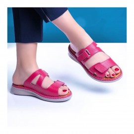 صندل طبی چرم طبیعی زنانه مدل زد 4 سرخابی Z4