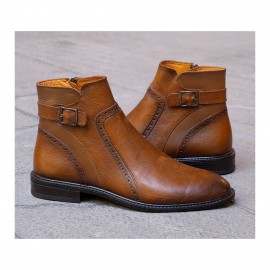 نیم بوت چرم طبیعی مردانه مدل ام 9 عسلی M9