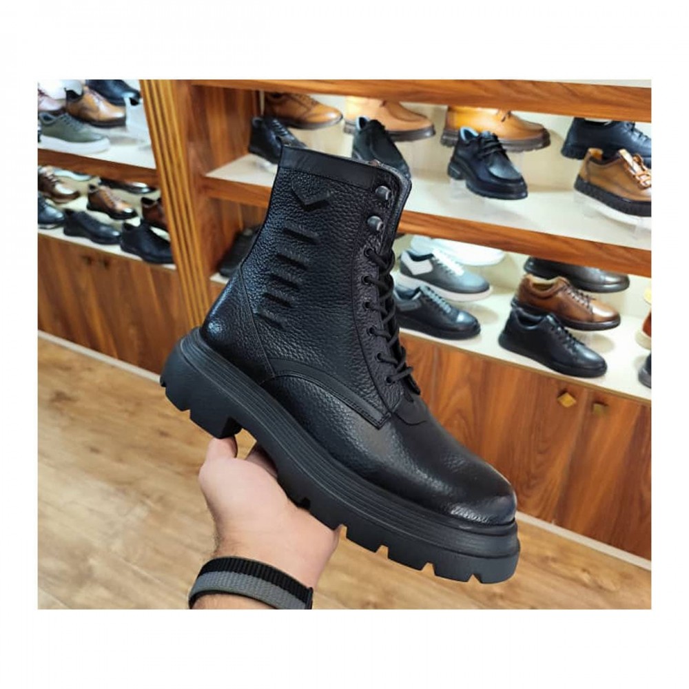 نیم بوت چرم طبیعی مردانه مدل بیگ وان مشکی big 1