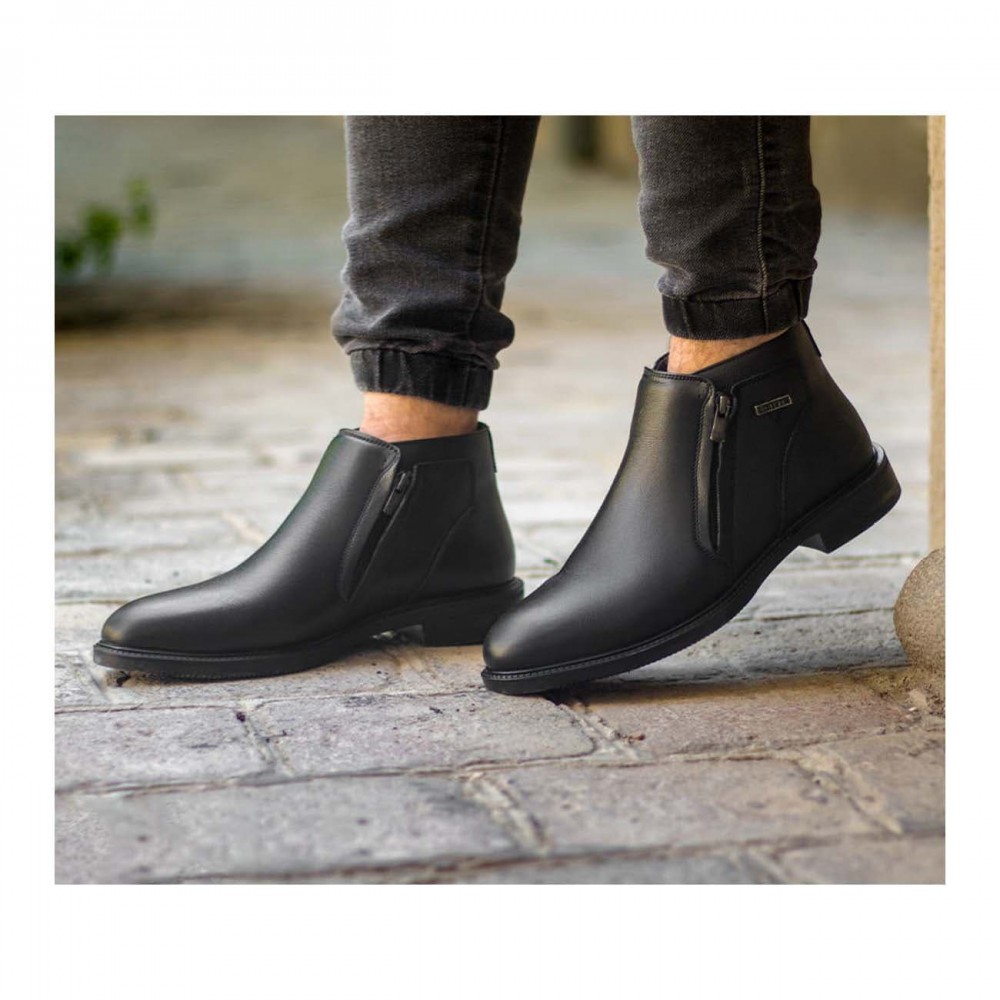 نیم بوت چرم طبیعی مردانه مدل پرادا میلینگ مشکی prada