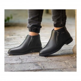 نیم بوت چرم طبیعی مردانه مدل پرادا میلینگ مشکی prada