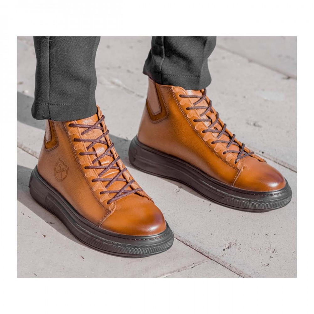 نیم بوت چرم طبیعی مردانه مدل ال 100 عسلی L100