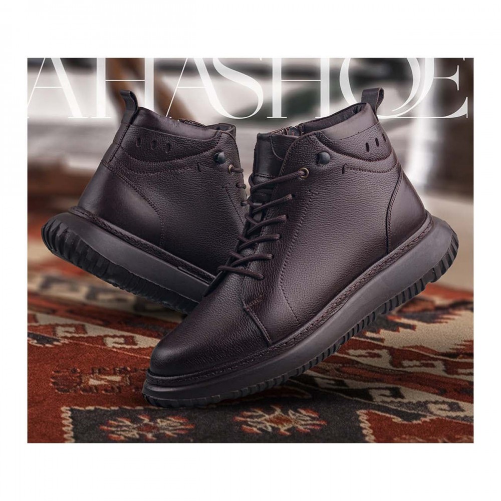 نیم بوت چرم طبیعی مردانه مدل ال 10 بنددار قهوه‌ای L10