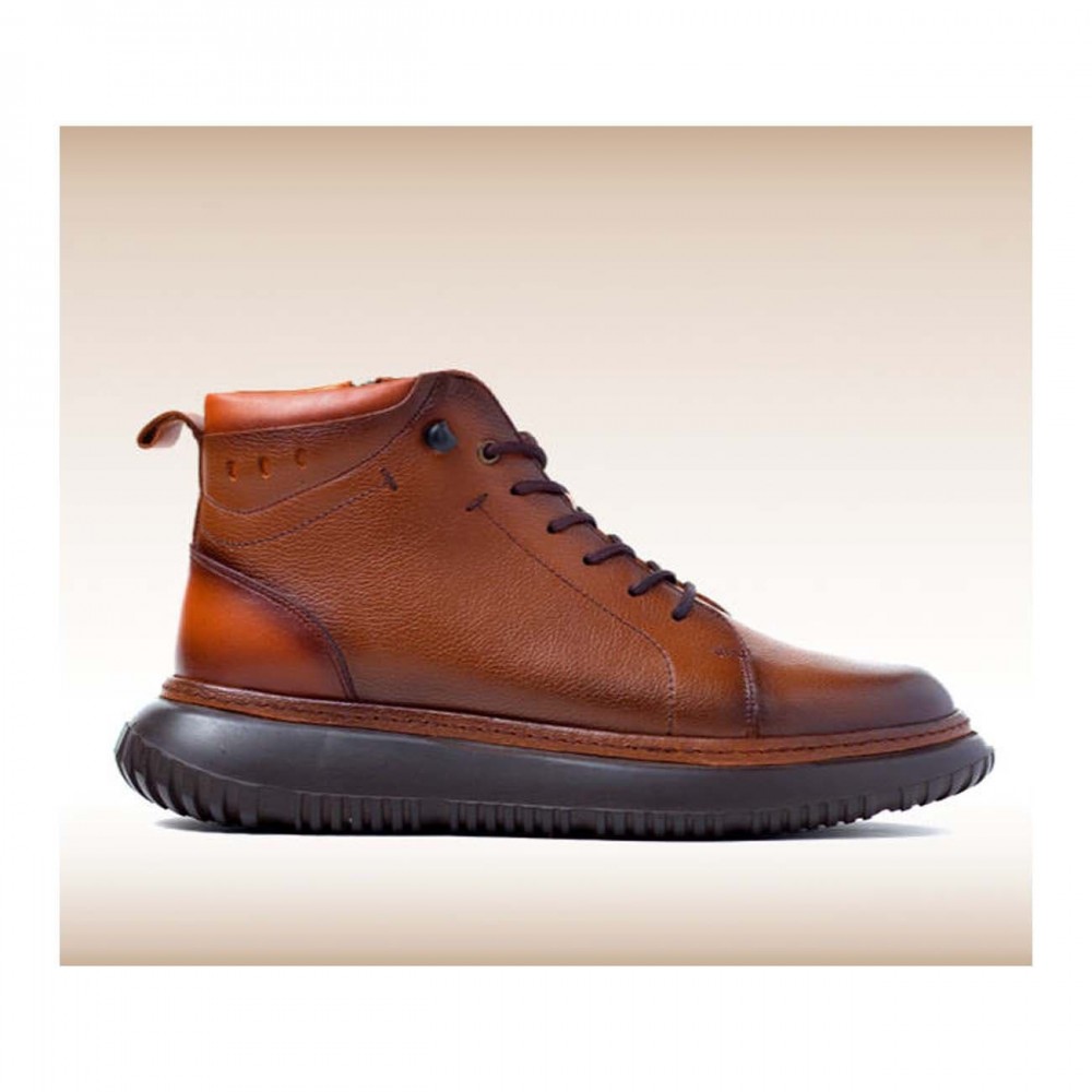 نیم بوت چرم طبیعی مردانه مدل ال 10 بنددار عسلی L10