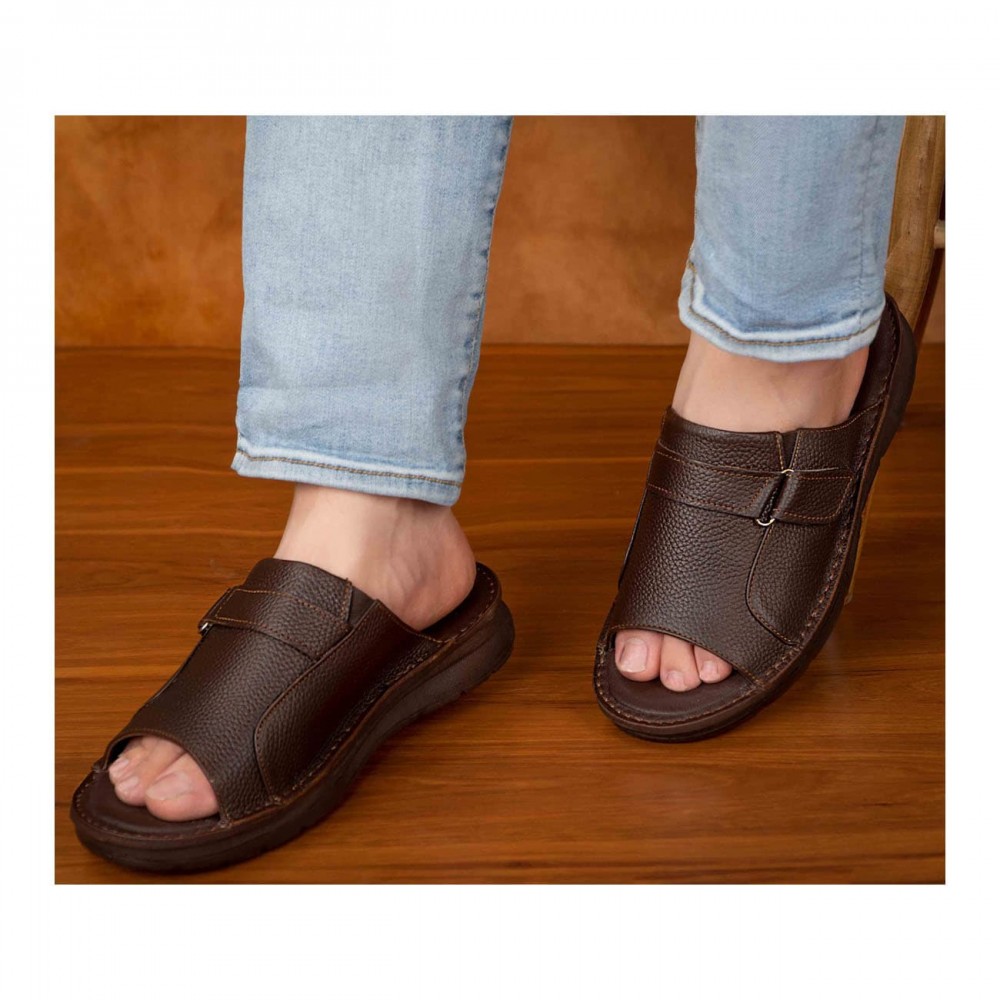 صندل طبی چرم طبیعی مردانه کد 331 قهوه ای
