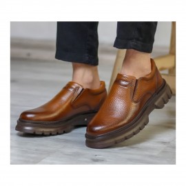 کفش چرم طبیعی مردانه مجلسی مدل ال 30 بی بند عسلی L30
