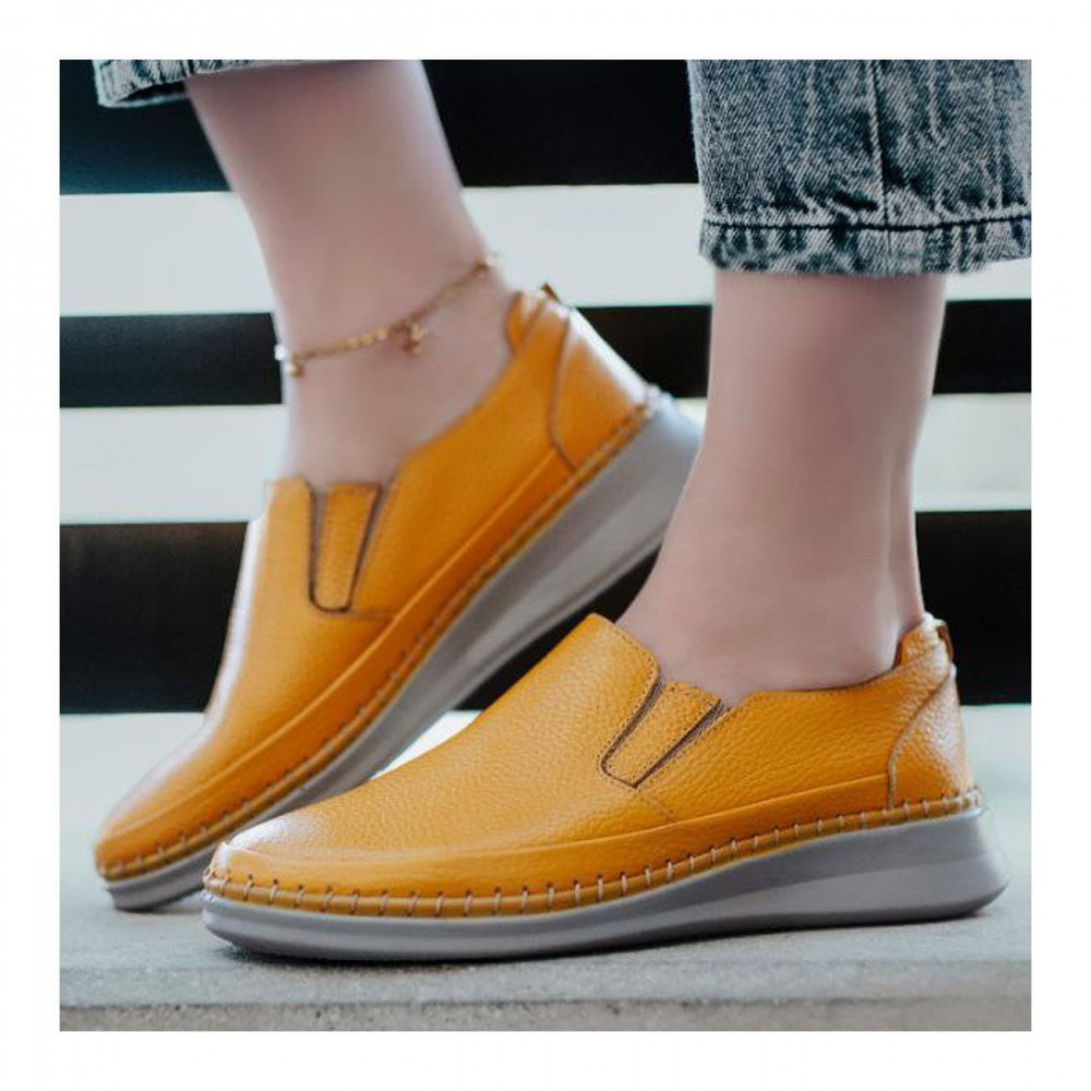 کفش طبی چرم طبیعی زنانه راحتی مدل صبا زرد saba