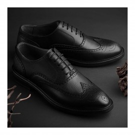 کفش چرم طبیعی مردانه مجلسی مدل زد 1 هشترک مشکی Z1