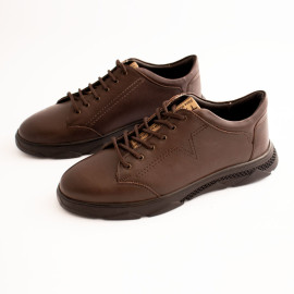 کفش چرم طبیعی اسپورت مدل فوکو قهوه ای foko