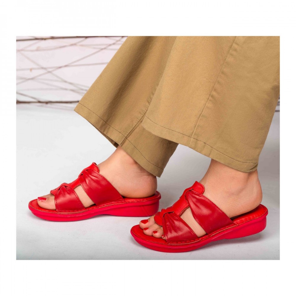 صندل طبی چرم طبیعی زنانه کد 215 قرمز