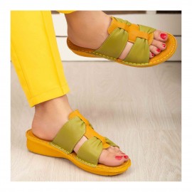 صندل طبی چرم طبیعی زنانه کد 215 زرد