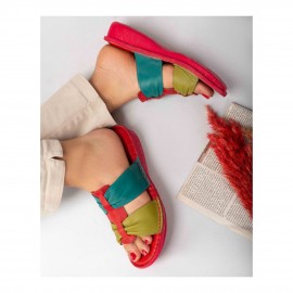 صندل طبی چرم طبیعی زنانه کد 215 قرمز-سبز