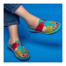 صندل طبی چرم طبیعی زنانه کد 215 آبی