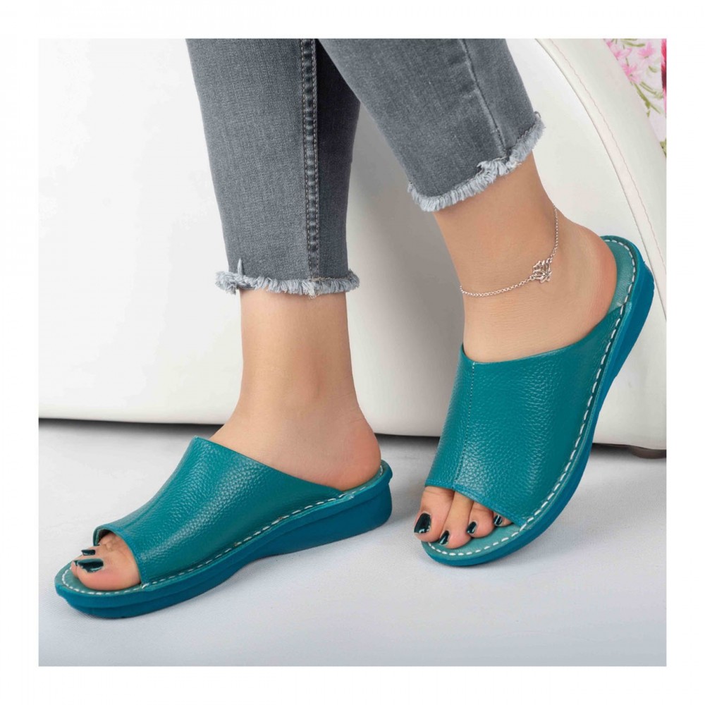 صندل طبی چرم طبیعی زنانه کد 223 آبی