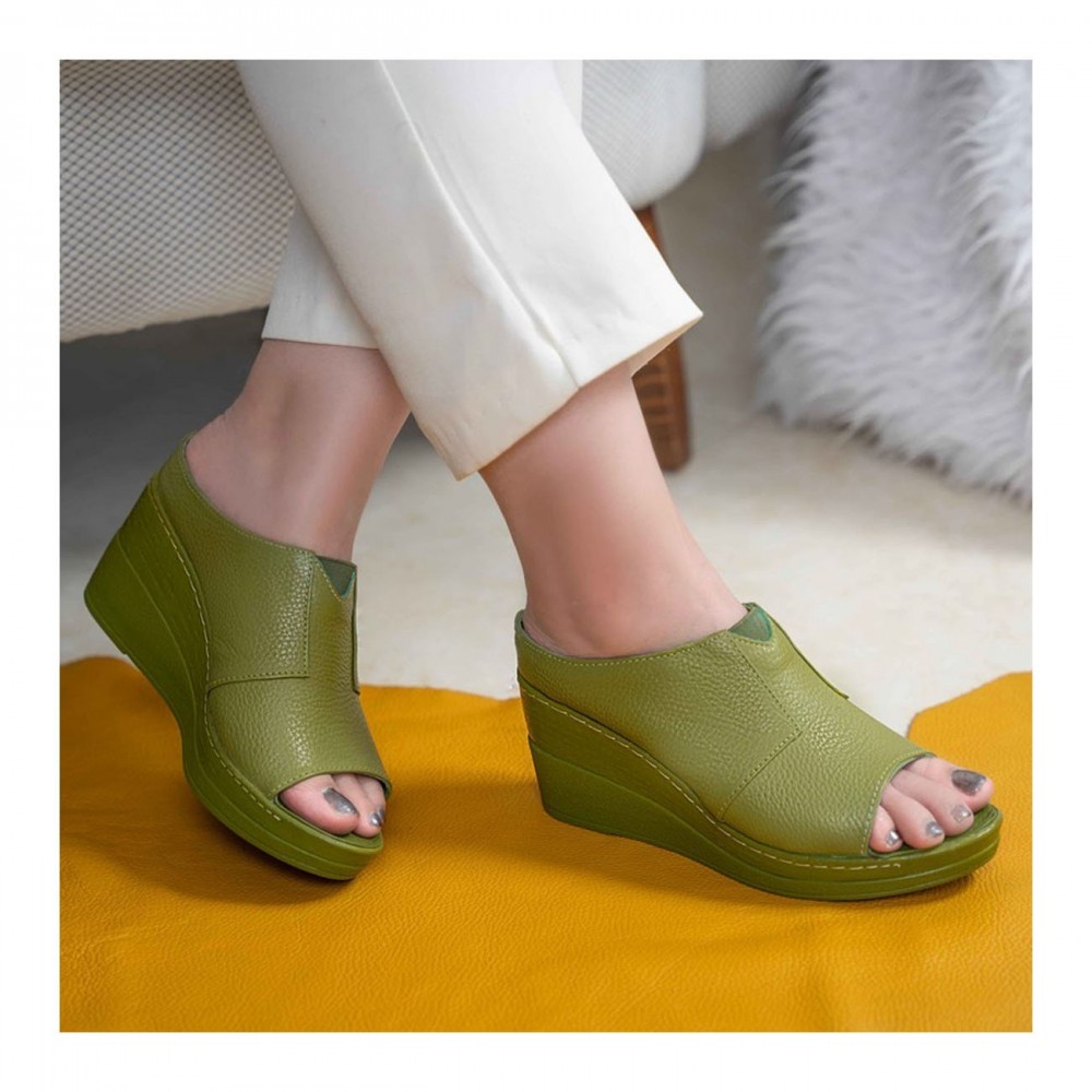 صندل طبی چرم طبیعی زنانه کد 233 سبز