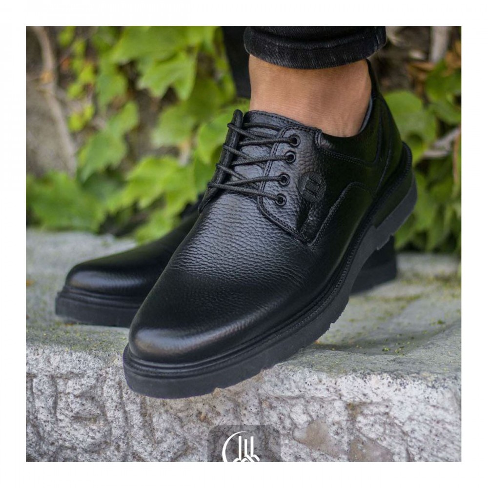کفش چرم طبیعی مردانه مدل پرس بندی مشکی press