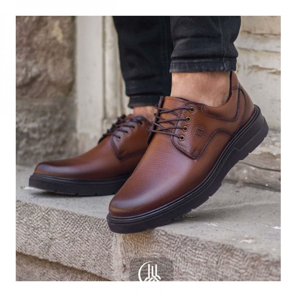 کفش چرم طبیعی مردانه مدل پرس بندی عسلی press