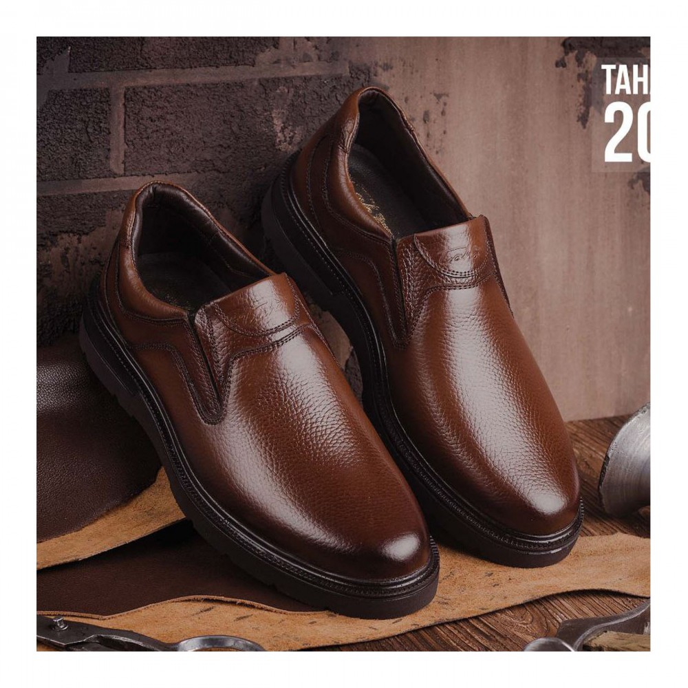 کفش چرم طبیعی مردانه مدل پرس کشی عسلی press