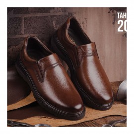 کفش چرم طبیعی مردانه مدل پرس کشی عسلی press
