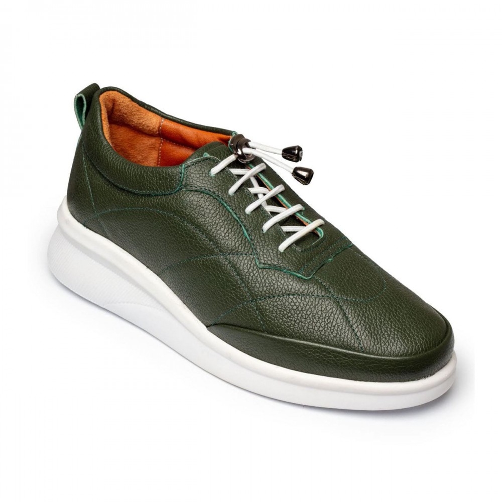 کفش چرم طبیعی اسپورت زنانه مدل وانیا زیتونی vania