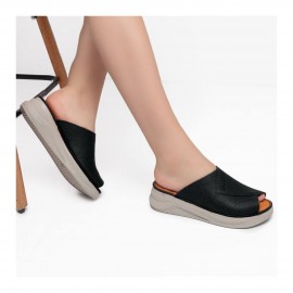 دمپایی و صندل طبی زنانه چرم طبیعی مدل ملورین مشکی Melorin| دست‌دوز، زیره ترک، تولید تبریز