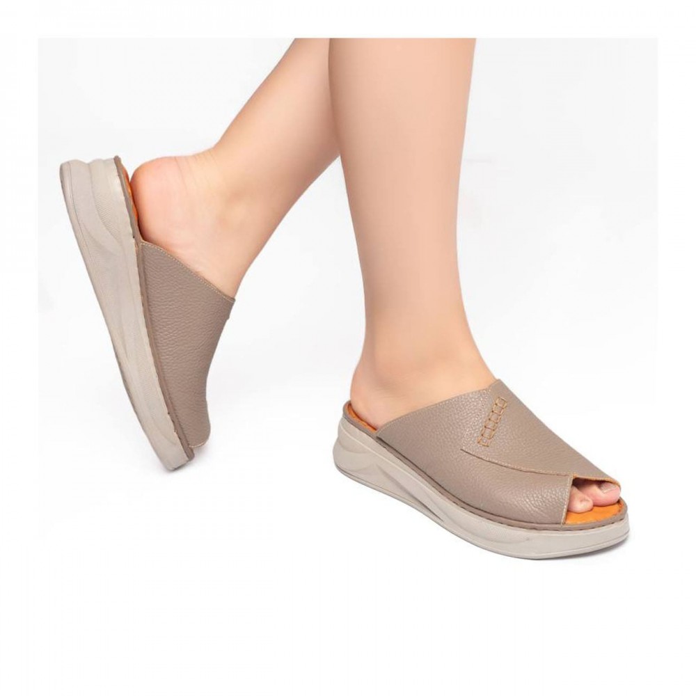 دمپایی و صندل طبی زنانه چرم طبیعی مدل ملورین ویزون Melorin| دست‌دوز، زیره ترک، تولید تبریز