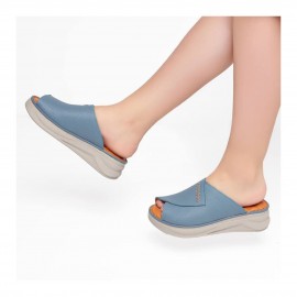 دمپایی و صندل طبی زنانه چرم طبیعی مدل ملورین آبی Melorin| دست‌دوز، زیره ترک، تولید تبریز