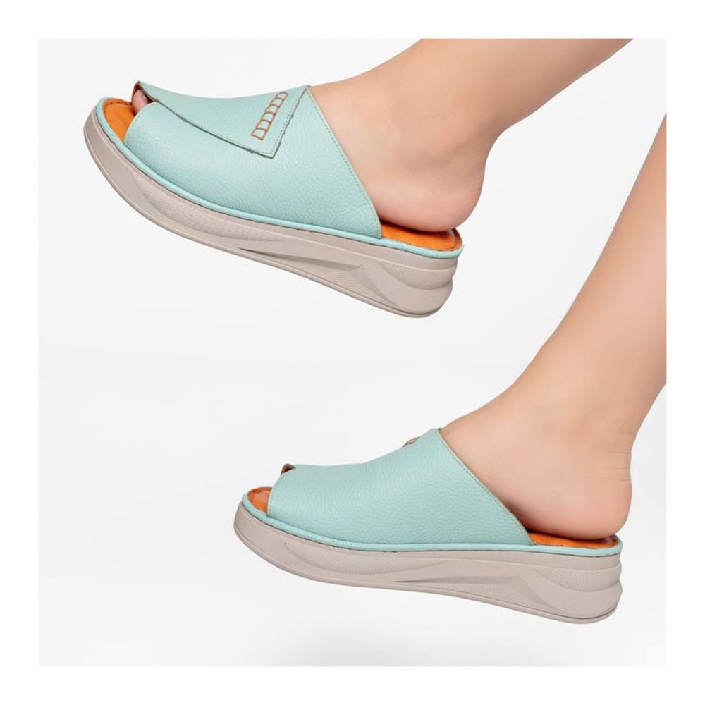 دمپایی و صندل طبی زنانه چرم طبیعی مدل ملورین سبز نعنایی Melorin| دست‌دوز، زیره ترک، تولید تبریز