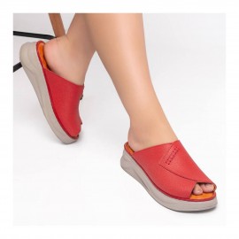 دمپایی و صندل طبی زنانه چرم طبیعی مدل ملورین قرمز Melorin| دست‌دوز، زیره ترک، تولید تبریز